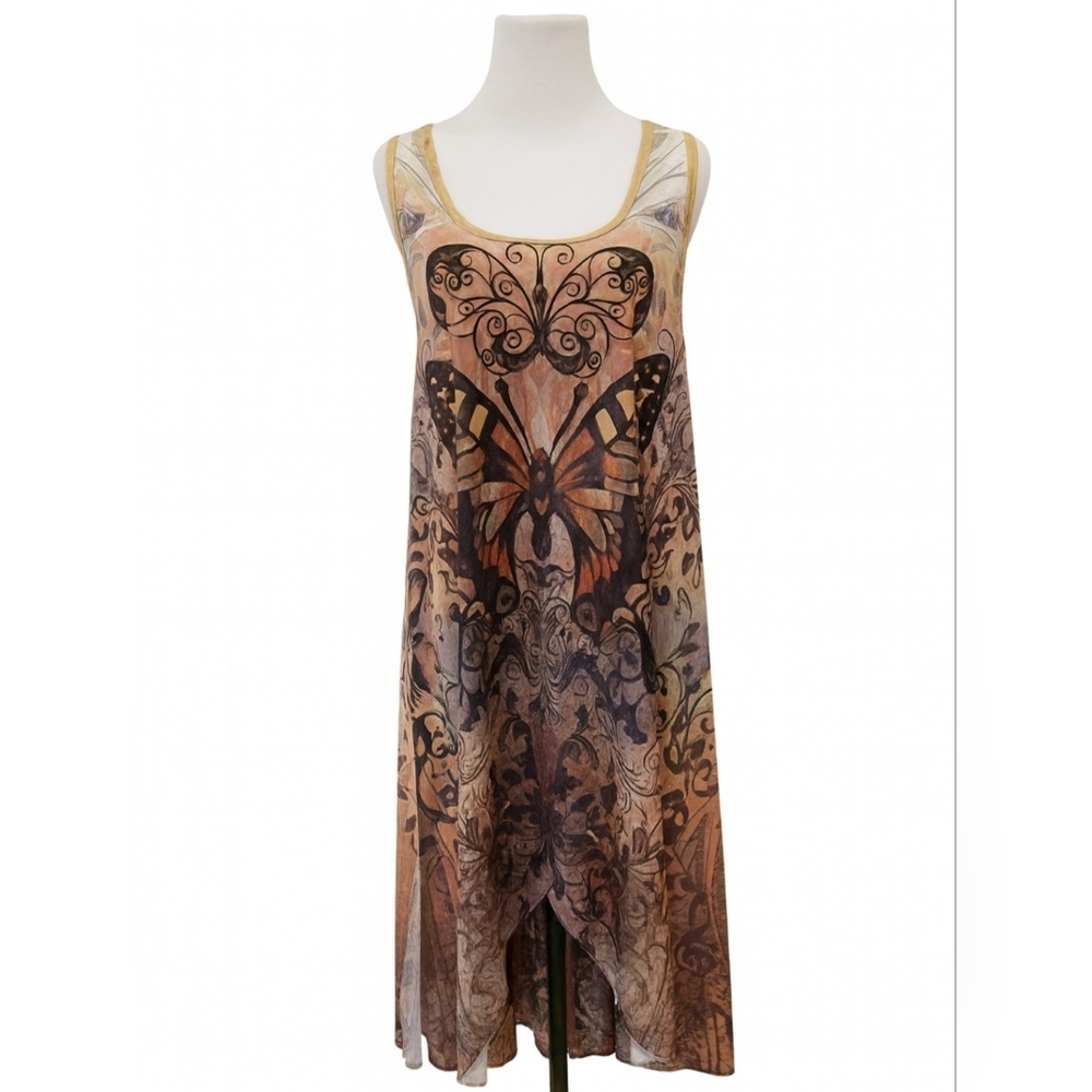 Caren Sport Midi Dress Women's Size 3X Butterfly Bohemian, Etheral Fairy